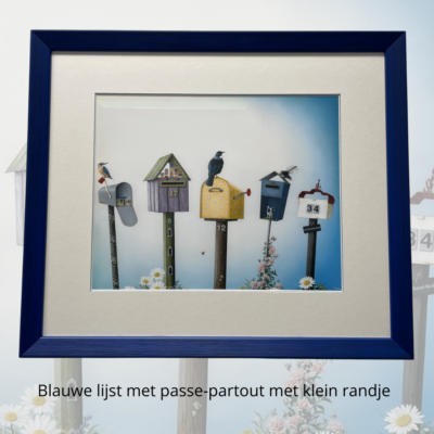 Blauwe lijst met passe-partout en fijn randje