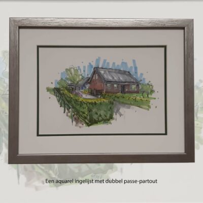 Schilderij van een boerderij ingelijst